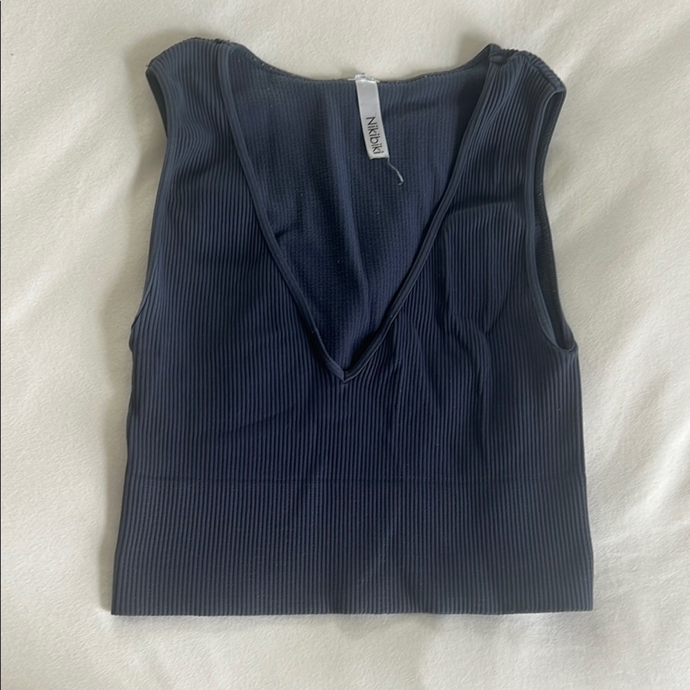 Naked Wardrobe Black Ribbed V-Neck Top